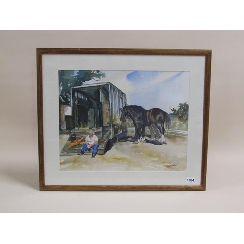 1064 - G R HART? - SHIRE HORSES AND WAGON, SIGNED WATERCOLOUR, F/G, 38CM X 49CM