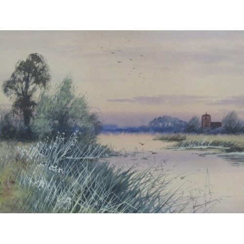 1067 - F E FRASER - TWO EAST ANGLIAN RIVERSCAPES, SIGNED WATERCOLOURS, F/G, 15CM X 25CM