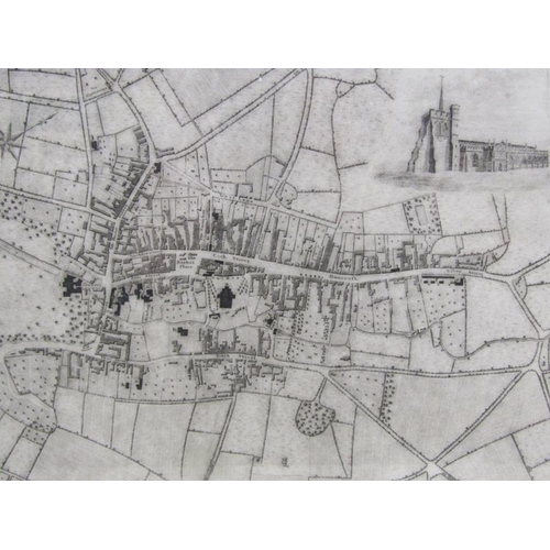 1069 - LATE 18C/EARLY 19C BLACK ON WHITE PLAN OF THE TOWN OF HITCHIN, F/G, 25CM X40CM