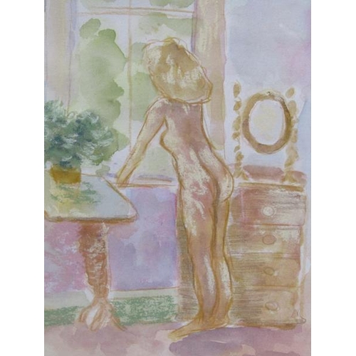 1071 - KINGSLEY - LADY AT A WINDOW, SIGNED WATERCOLOUR, F/G, 23CM X 18CM