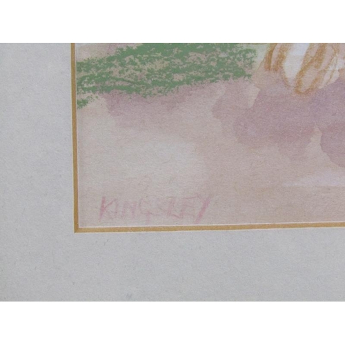 1071 - KINGSLEY - LADY AT A WINDOW, SIGNED WATERCOLOUR, F/G, 23CM X 18CM