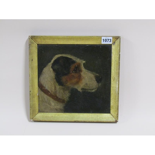 1073 - UNSIGNED LATE 19C TERRIER DOG, 22CM X 22CM