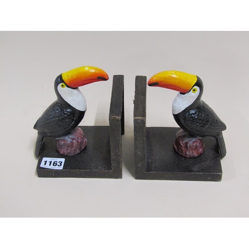 1163 - PAIR OF CAST REPLICAN TOUCAN BOOKENDS - 17cms H