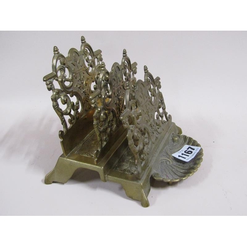 1167 - 19c STYLE CAST BRASS LETTER HOLDER, 15cms W