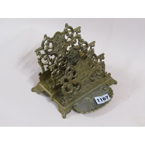 1167 - 19c STYLE CAST BRASS LETTER HOLDER, 15cms W