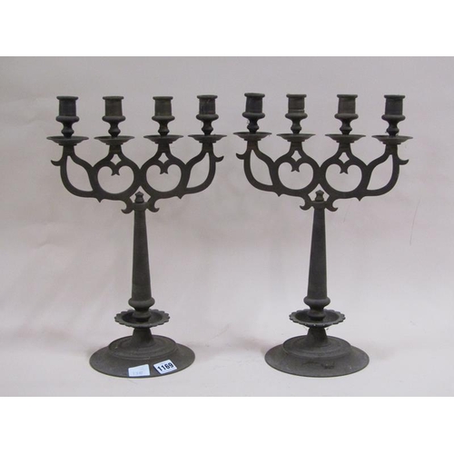 1169 - PAIR OF ECCLESIASTICAL STYLE CAST BRASS CANDELABRA - 43cms H