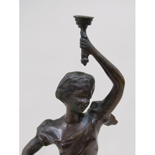 1194 - CAST BRONZED FIGURE OF LADY WITH TORCH - 52cms H