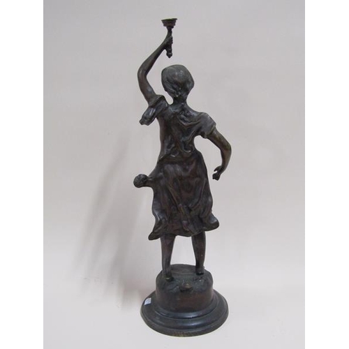 1194 - CAST BRONZED FIGURE OF LADY WITH TORCH - 52cms H