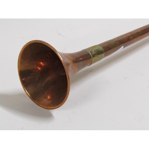 1197 - OLD COPPER COACHING HORN, 89cms L