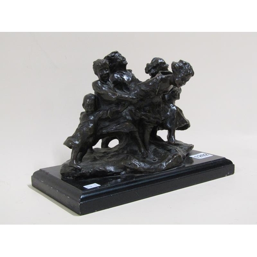 1202 - LARGE  BRONZED FIGURE GROUP OF CHILDREN PLAYING -  BASE 26cms W