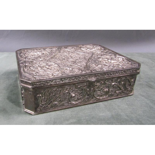 1412 - SILVER PLATED JEWEL BOX TOGETHER WITH  MISC. COSTUME JEWELLERY CONTAINED THEREIN