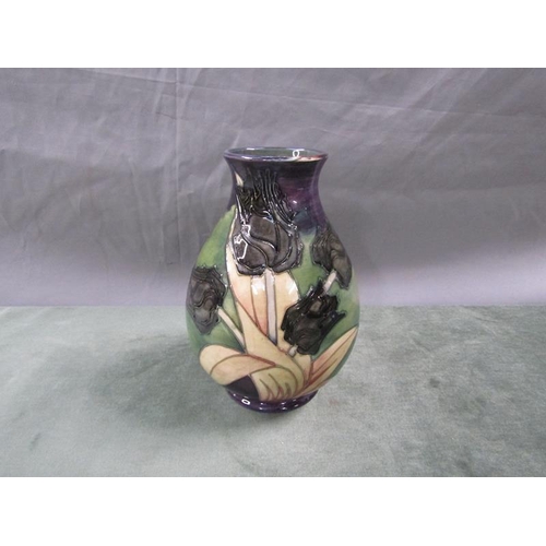 1630 - MOORCROFT LARGE BLACK TULIP VASE BY SALLY TUFFIN, 20CM H