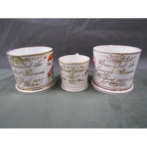 1642 - THREE STAFFORDSHIRE TANKARDS - LARGEST 10CM H - A/F