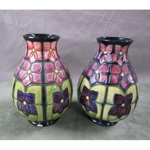 1567 - PAIR OF WILLIAM MOORCROFT BALUSTER VASES, 19CM H - SECOND QUALITY