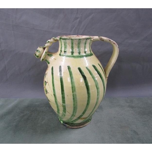 1607 - GLAZED POTTERY JUG WITH FLORAL DESIGN, 22CM H