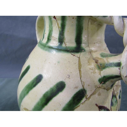 1607 - GLAZED POTTERY JUG WITH FLORAL DESIGN, 22CM H