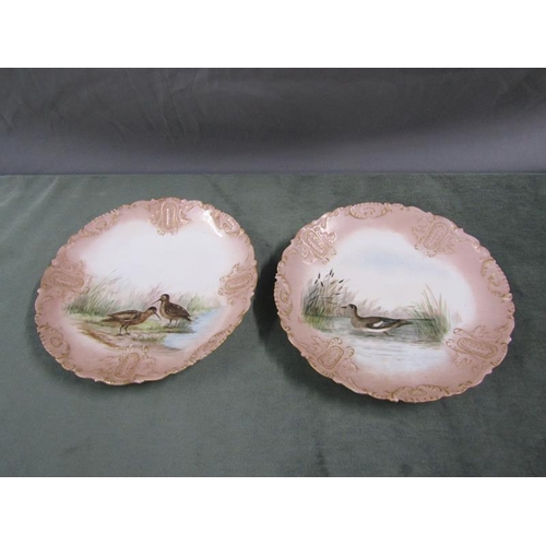 1614 - PAIR OF LIMOGES PORCELAIN PLATES DECORATED WITH WATER BIRDS, 24CM DIAM