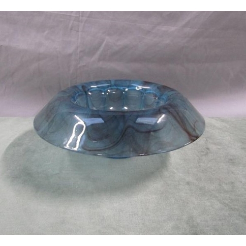 1615 - DAVIDSON BLLUE CLOUD GLASS FLOWER BOWL, 31CM W