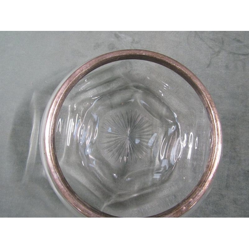 1494 - LOBED CLEAR GLASS BOWL WITH PLATED RIM