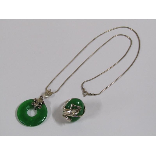 1259 - SILVER AND GREEN STONE SET RING TOGETHER WITH PENDANT AND CHAIN