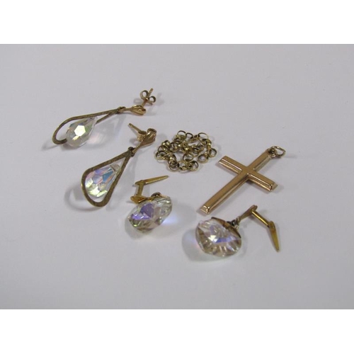 1262 - 9ct GOLD PENDANT CROSS TOGETHER WITH TWO PAIRS OF EARRINGS