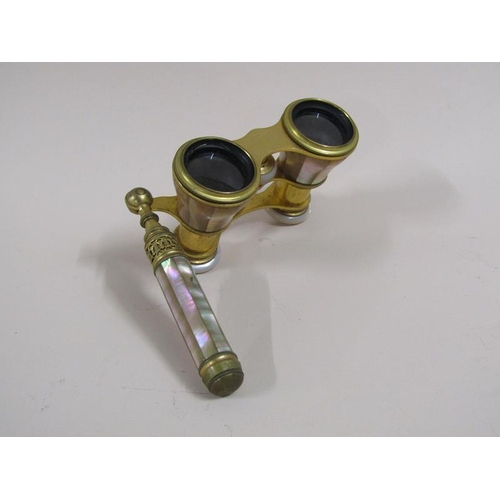 1270 - TWO PAIRS OF OPERA GLASSES, ONE PAIR GILT METAL WITH MOTHER OF PEARL - MANUFACTURED BY H F LEWG, MIN... 