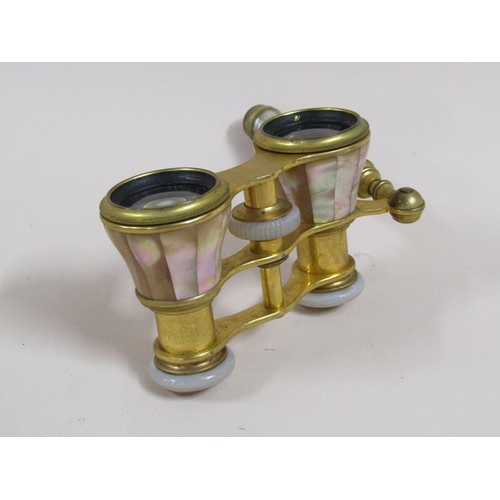 1270 - TWO PAIRS OF OPERA GLASSES, ONE PAIR GILT METAL WITH MOTHER OF PEARL - MANUFACTURED BY H F LEWG, MIN... 