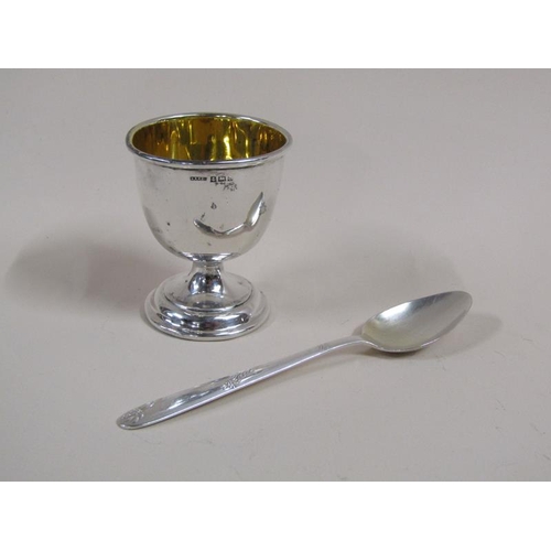 1291 - BOXED SILVER EGG CUP AND SPOON