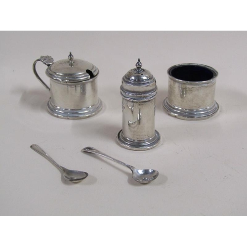 1299 - BOXED THREE PIECE SILVER CONDIMENT WITH TWO SPOONS