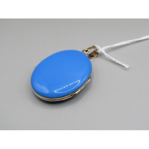 1307 - GOLD SEED PEARL AND BLUE ENAMEL PENDANT LOCKET 17.7g