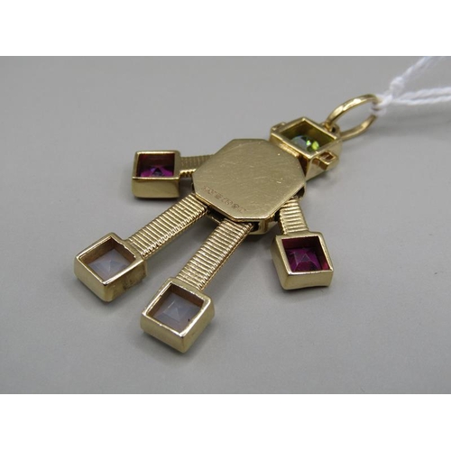 1309 - 18ct GOLD STONE SET ARTICULATED ROBOT PENDANT 10.2g