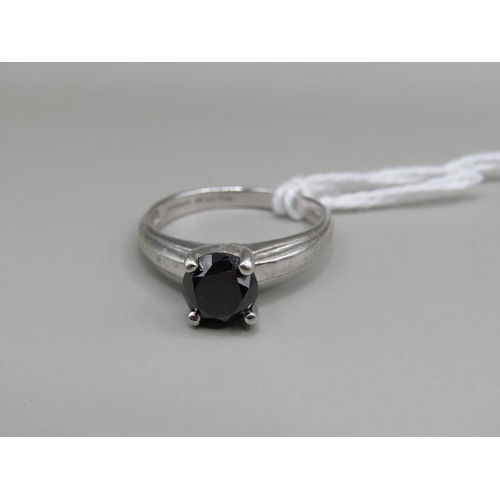 1321 - 9ct WHITE GOLD RING SET WITH BLACK DIAMOND SIZE O