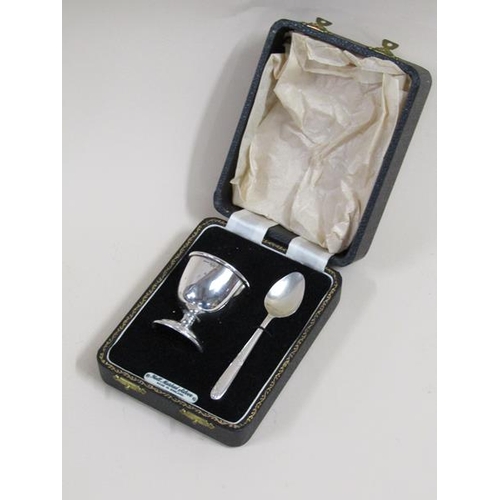 1291 - BOXED SILVER EGG CUP AND SPOON