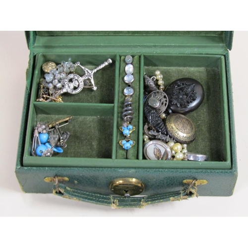 1292 - GREEN LEATHER JEWEL CASEAND CONTENTS