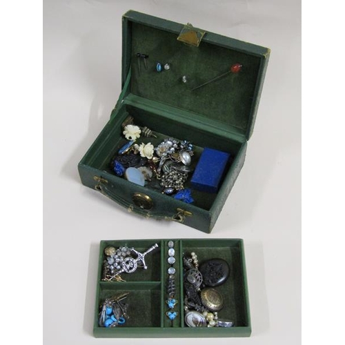 1292 - GREEN LEATHER JEWEL CASEAND CONTENTS