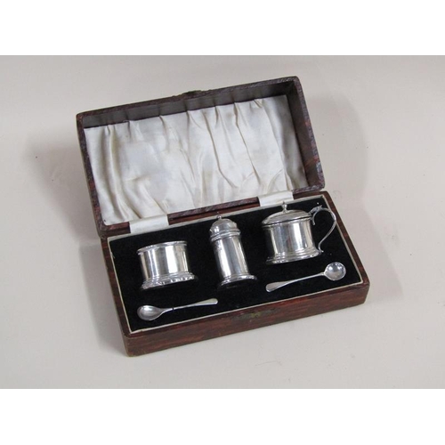 1299 - BOXED THREE PIECE SILVER CONDIMENT WITH TWO SPOONS