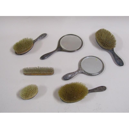 1526 - SILVER BACKED BRUSHES AND TWO HAND MIRRORS