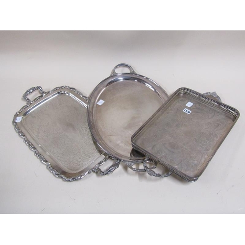 1530 - ONE OVAL SILVER PLATED TWO HANDLED TRAY TOGETHER WITH TWO OTHERS