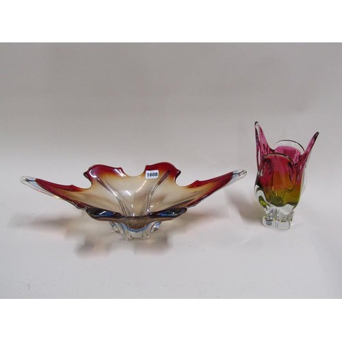 1608 - MURANO GLASS DISH 51CM W; VASE