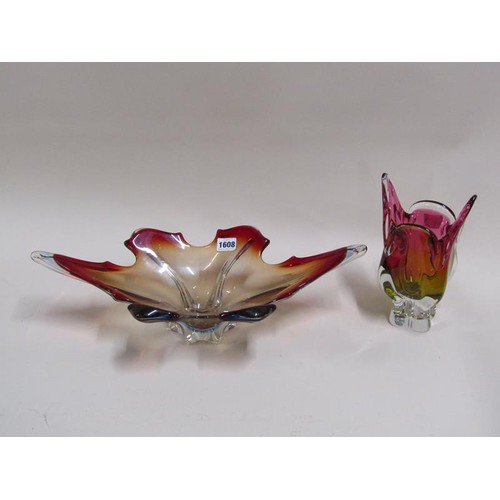 1608 - MURANO GLASS DISH 51CM W; VASE