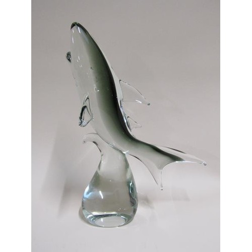 1616 - COLLECTION OF ART GLASS ANIMAL SCULPTURES - SHARK, A/F, WHALE, DUCK WITH SILVER AVENTURINE CORE AND ... 