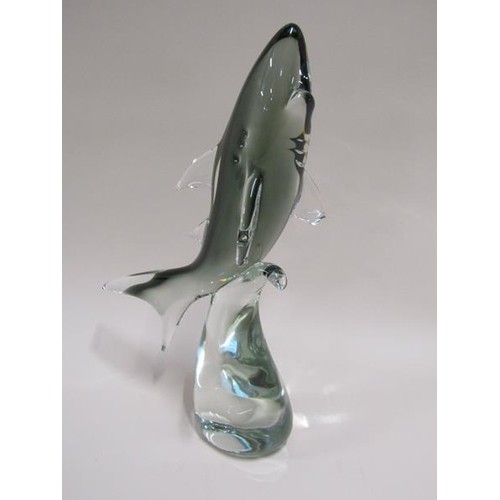 1616 - COLLECTION OF ART GLASS ANIMAL SCULPTURES - SHARK, A/F, WHALE, DUCK WITH SILVER AVENTURINE CORE AND ... 