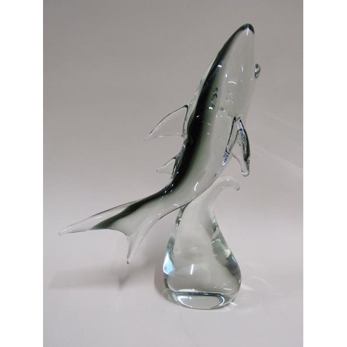 1616 - COLLECTION OF ART GLASS ANIMAL SCULPTURES - SHARK, A/F, WHALE, DUCK WITH SILVER AVENTURINE CORE AND ... 