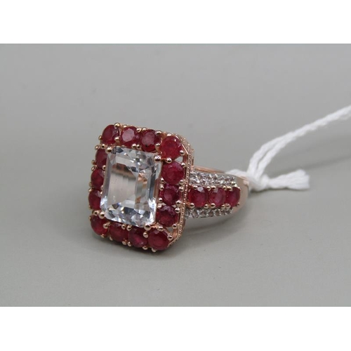 1382 - SILVER GILT RUBY AND TOPAZ SET RING SIZE Q