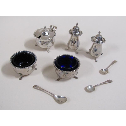 1403 - FIVE PIECE SILVER CONDIMENT SET WITH THREE SPOONS