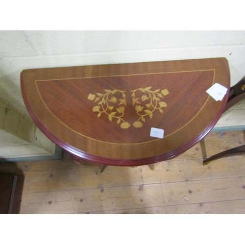 1666 - THREE FRENCH STYLE MARQUETRY DEMI LUNE SIDE TABLES, FITTED DRAWERS, EACH 60CM W, 80CM H