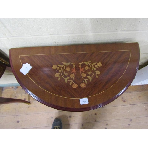 1666 - THREE FRENCH STYLE MARQUETRY DEMI LUNE SIDE TABLES, FITTED DRAWERS, EACH 60CM W, 80CM H