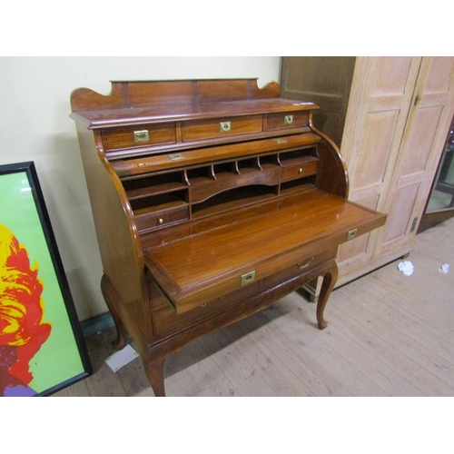 1676 - CONTEMPORARY FIGURED WALNUT ROLL TOP DESK, 100CM W, 123CMH