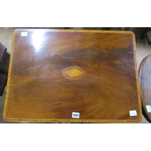 1691 - 19C FIGURED MAHOGANY CROSSBANDED AND LINE INLAID PEDESTAL TABLE, 62CM W, 76CM H