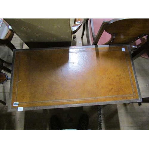 1714 - MILITARY TYPE LOW DESK WITH LEATHER TOP AND FITTED 2 SHORT/1 LONG DRAWER 91 x 61 cms